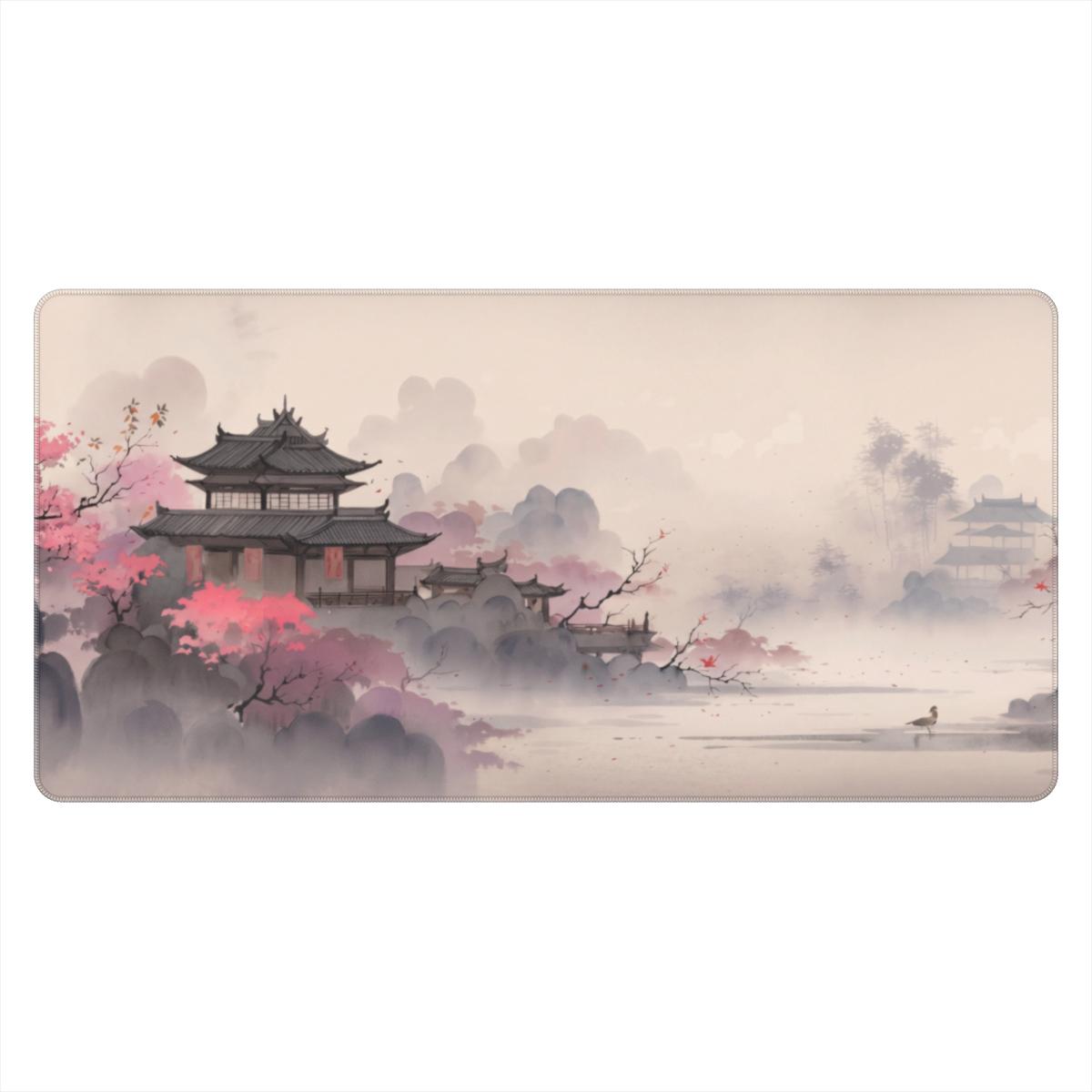 Still Waters — Japanese Ink-Wash Cherry Blossom Desk Mat