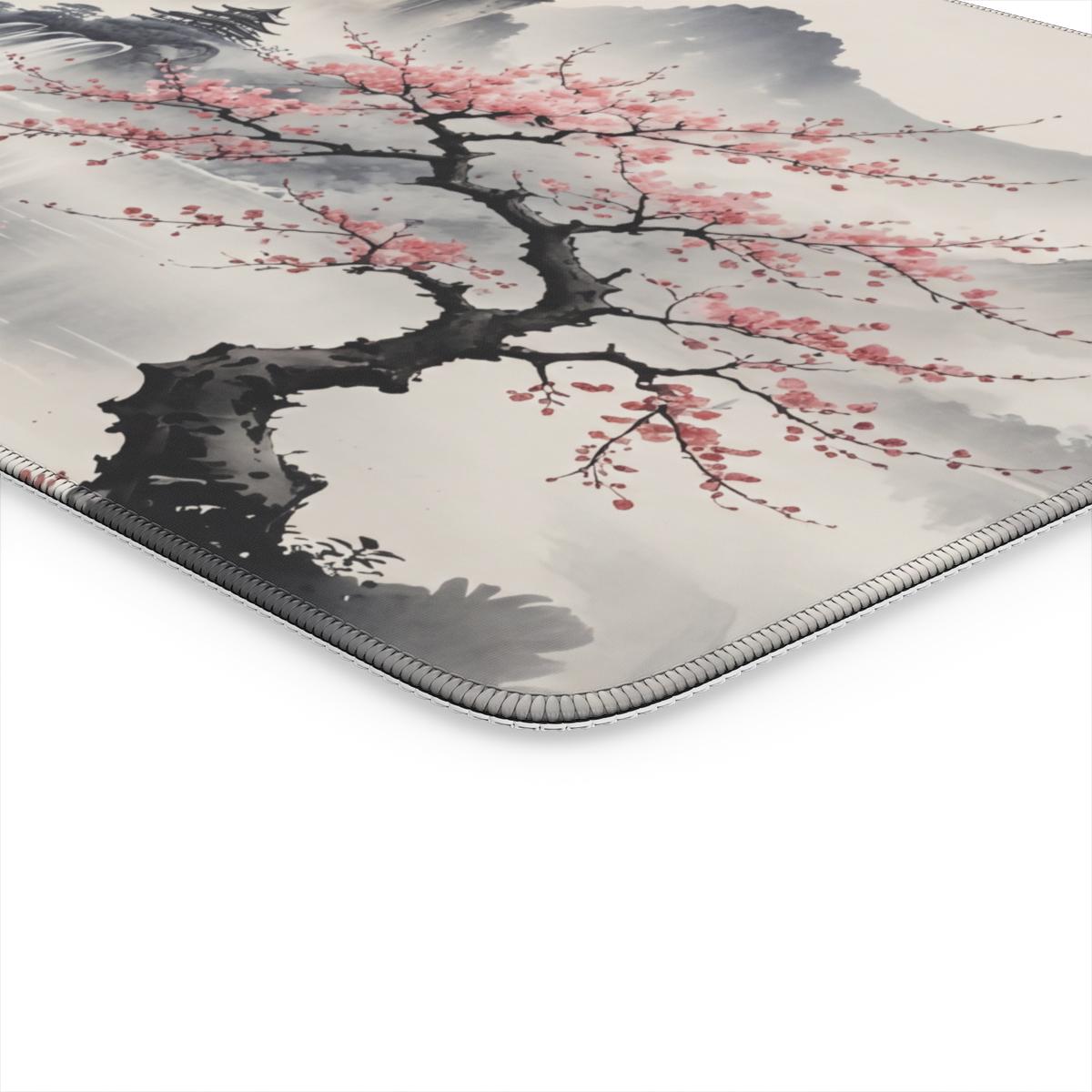 Drift — Japanese Ink-Wash Mountain Lake Desk Mat