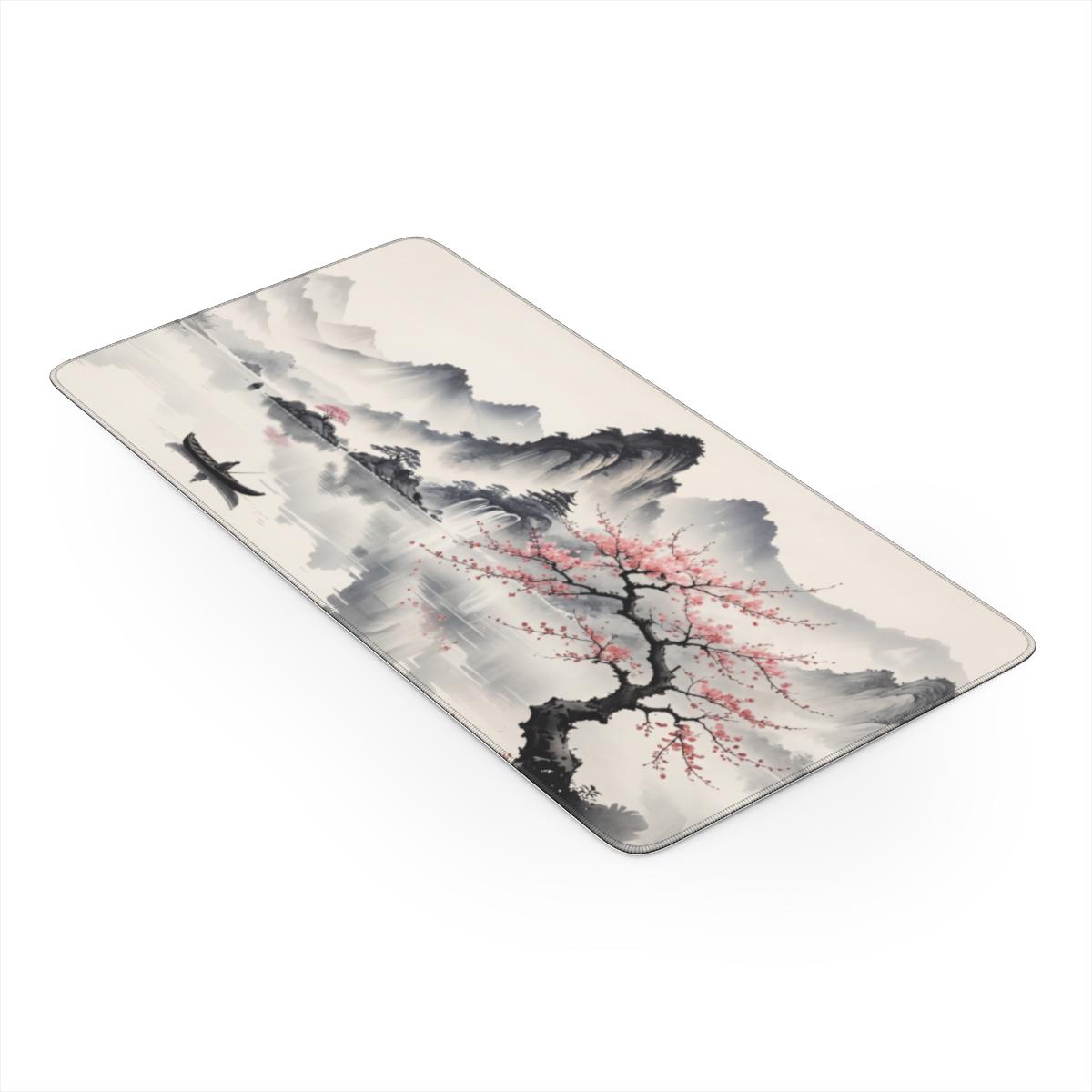 Drift — Japanese Ink-Wash Mountain Lake Desk Mat