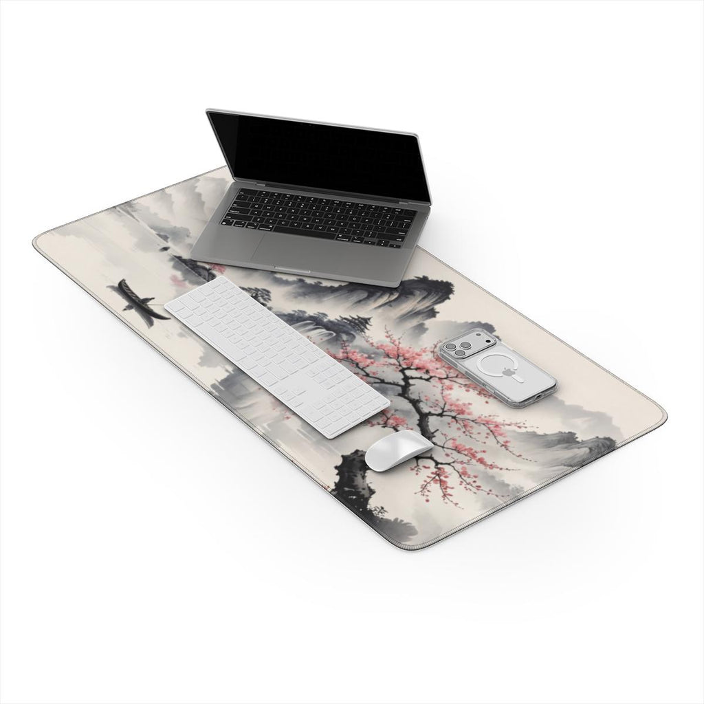 Drift — Japanese Ink-Wash Mountain Lake Desk Mat