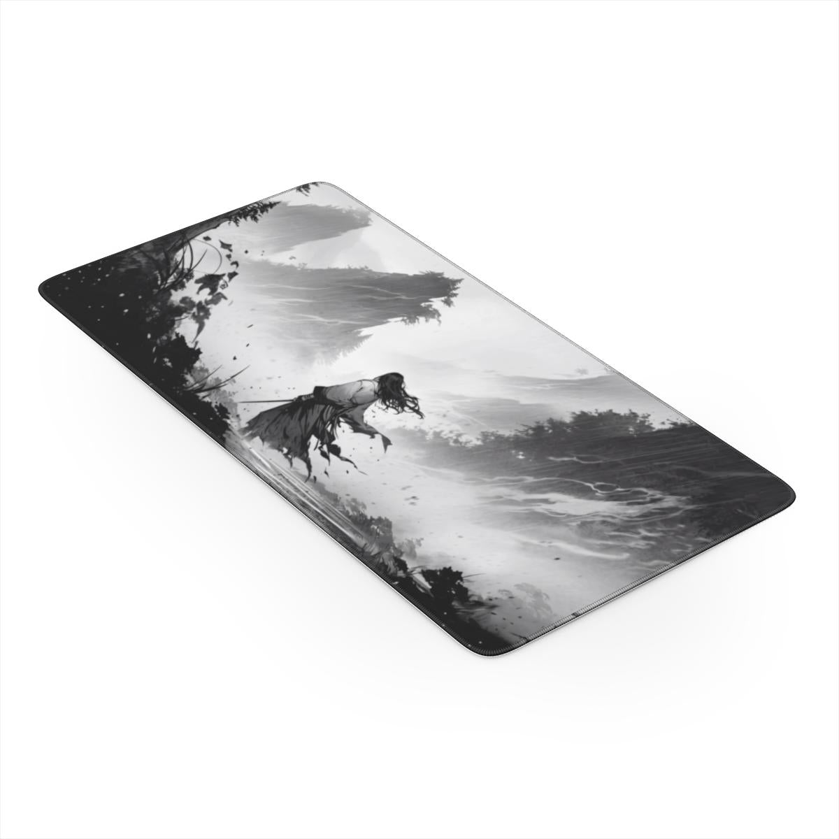 Against the Wind — Black & White Samurai Desk Mat