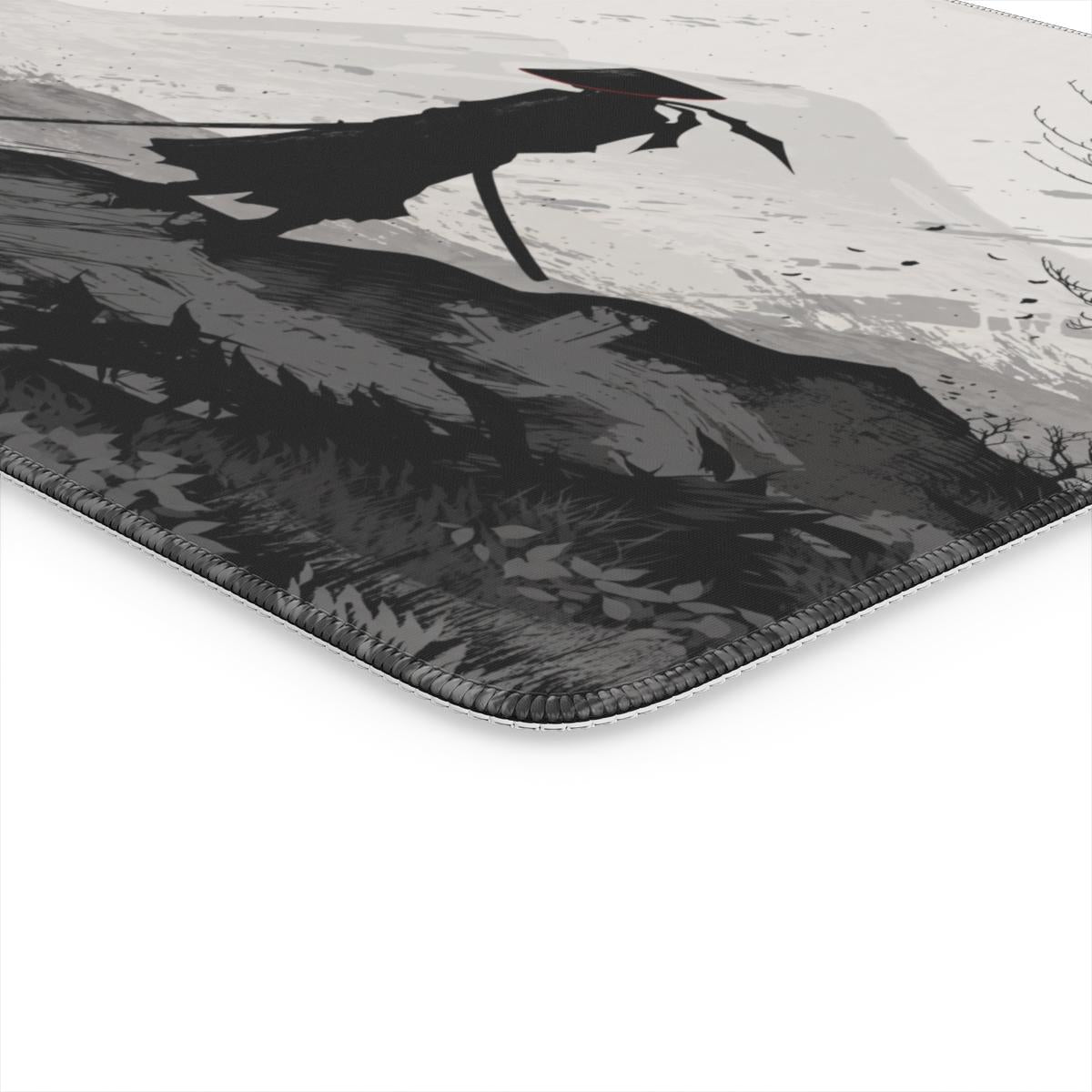 Red Sun — Minimalist Samurai Silhouette Desk Mat