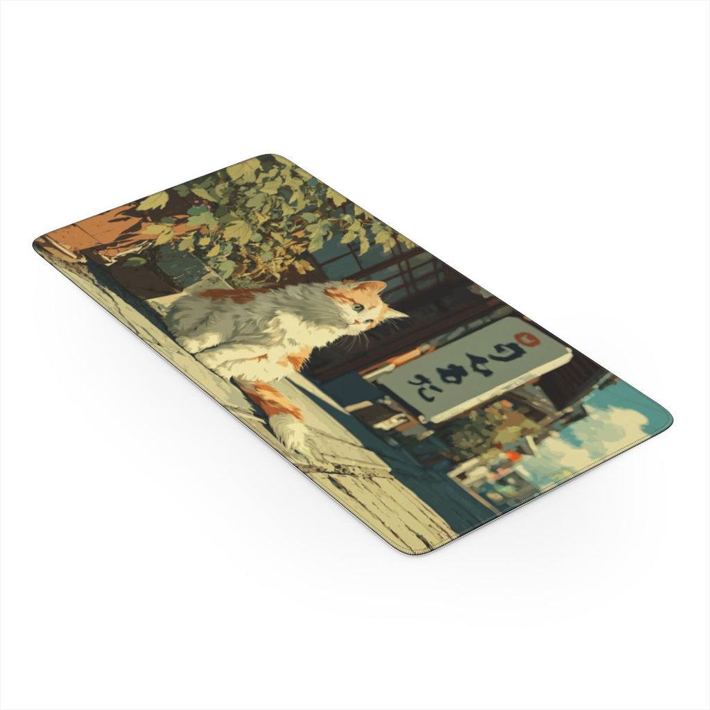 Slow Afternoon — Cute Cat Japanese Street Desk Mat