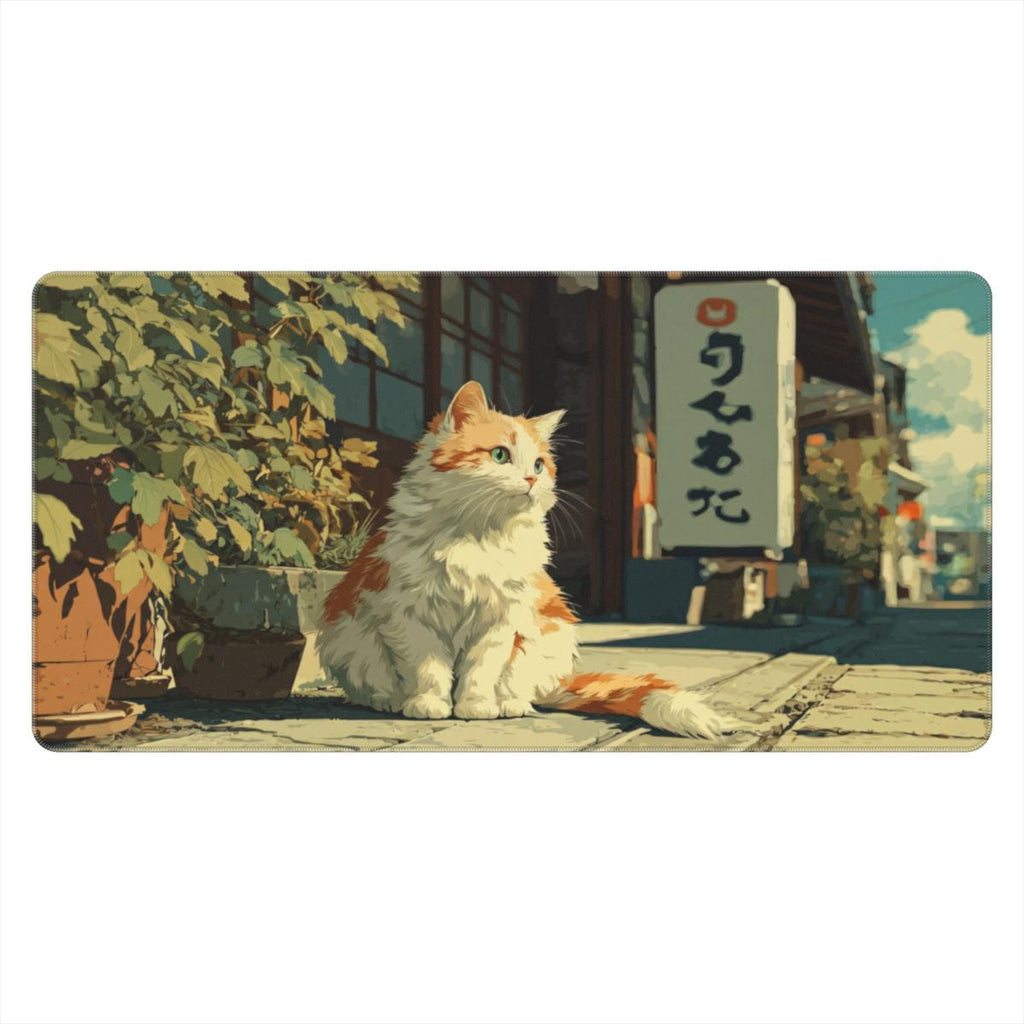 Slow Afternoon — Cute Cat Japanese Street Desk Mat