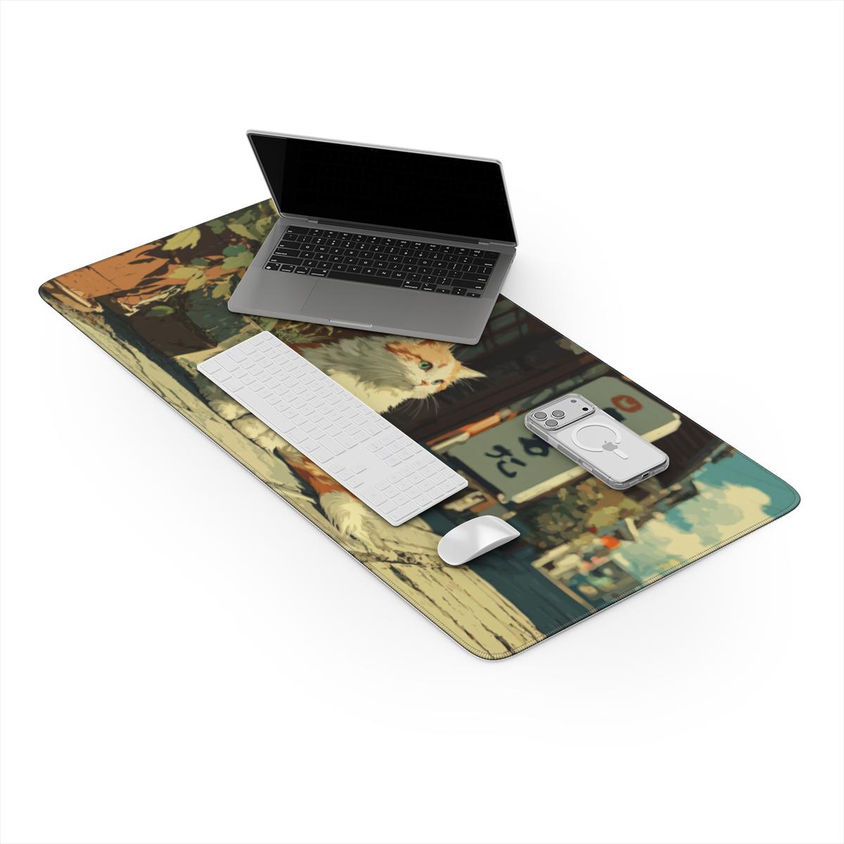 Slow Afternoon — Cute Cat Japanese Street Desk Mat
