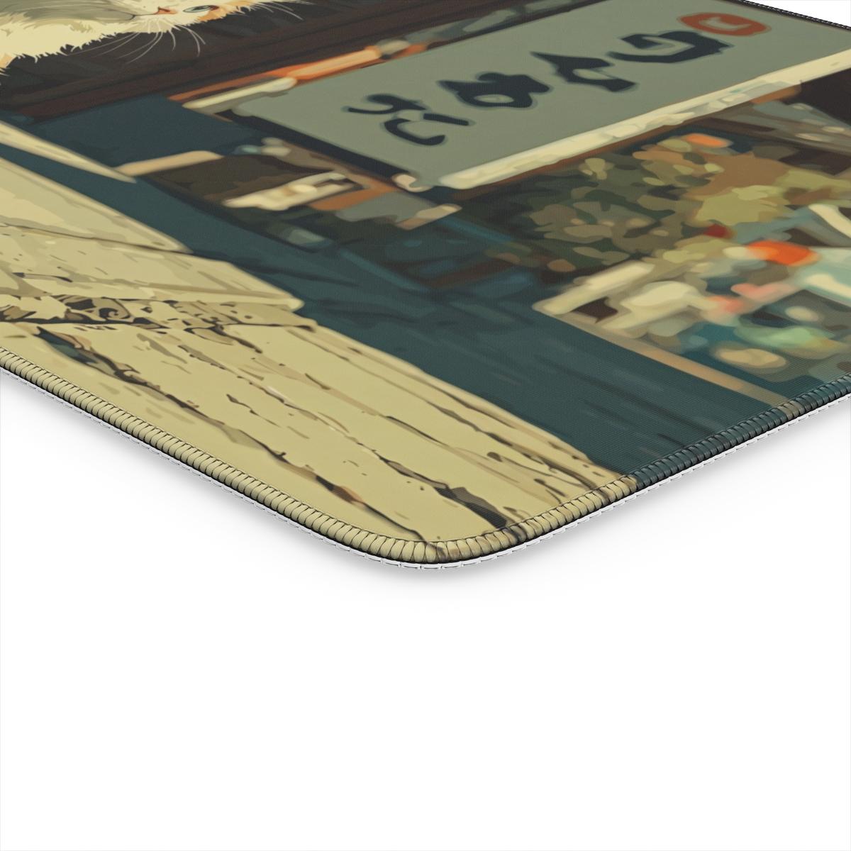 Slow Afternoon — Cute Cat Japanese Street Desk Mat