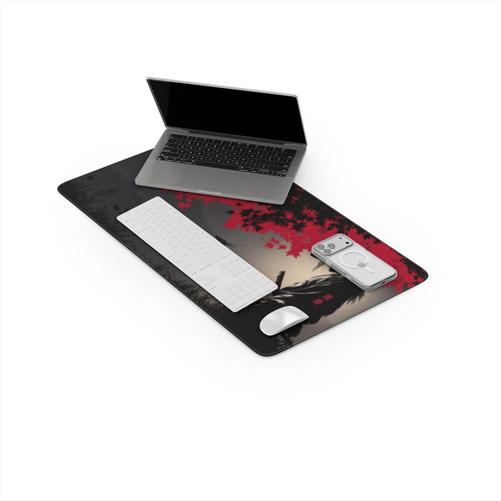 Samurai Blood Moon Desk Mat | Japanese Ink Art | Sumi Studio
