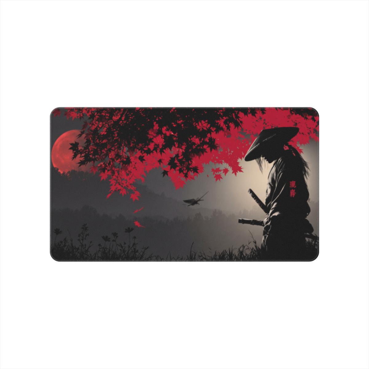 Samurai Blood Moon Desk Mat | Japanese Ink Art | Sumi Studio