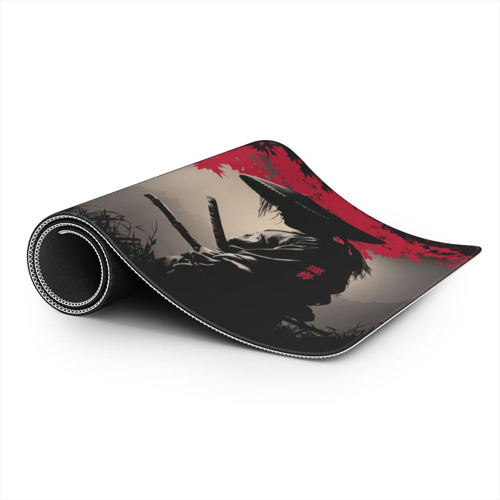 Samurai Blood Moon Desk Mat | Japanese Ink Art | Sumi Studio