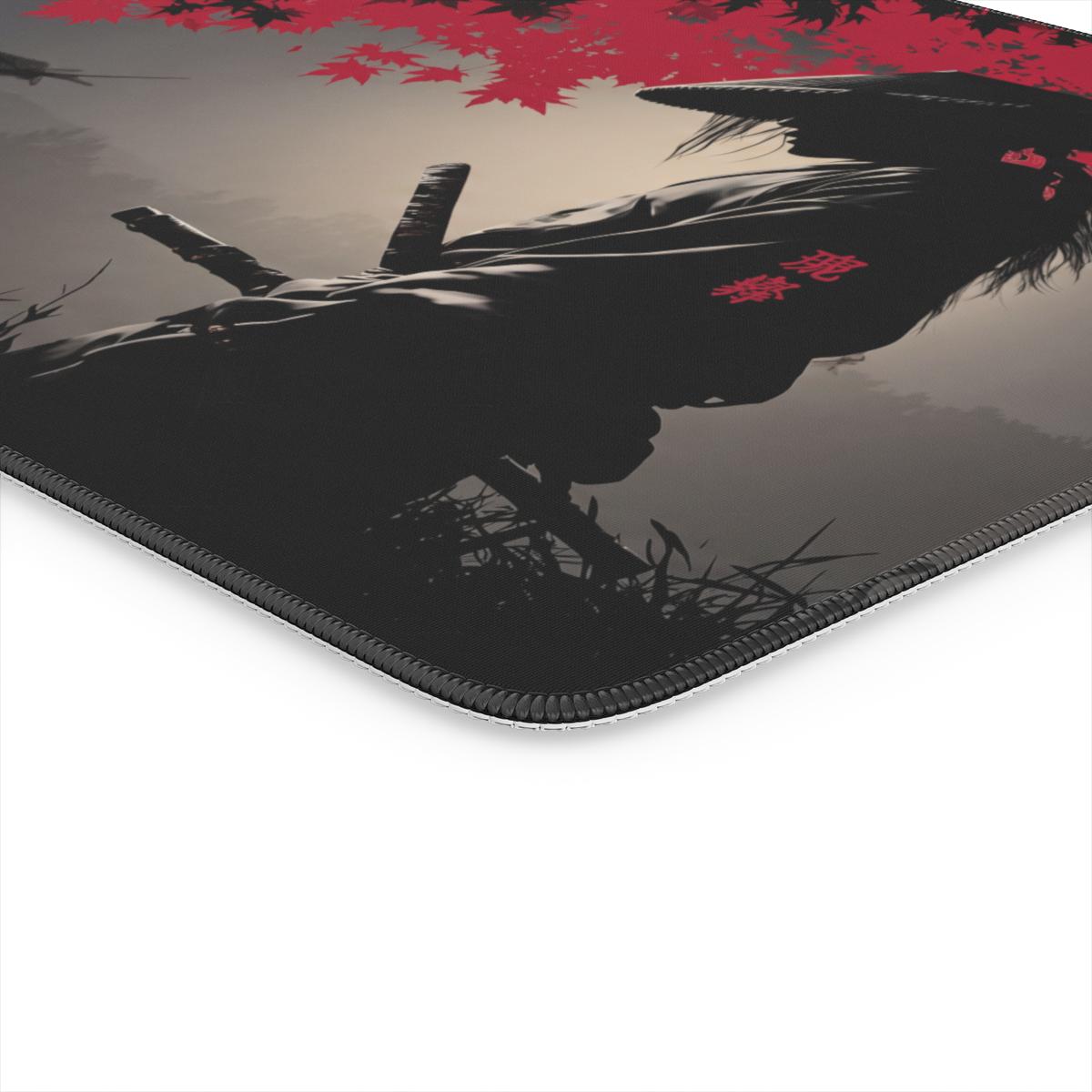 Samurai Blood Moon Desk Mat | Japanese Ink Art | Sumi Studio