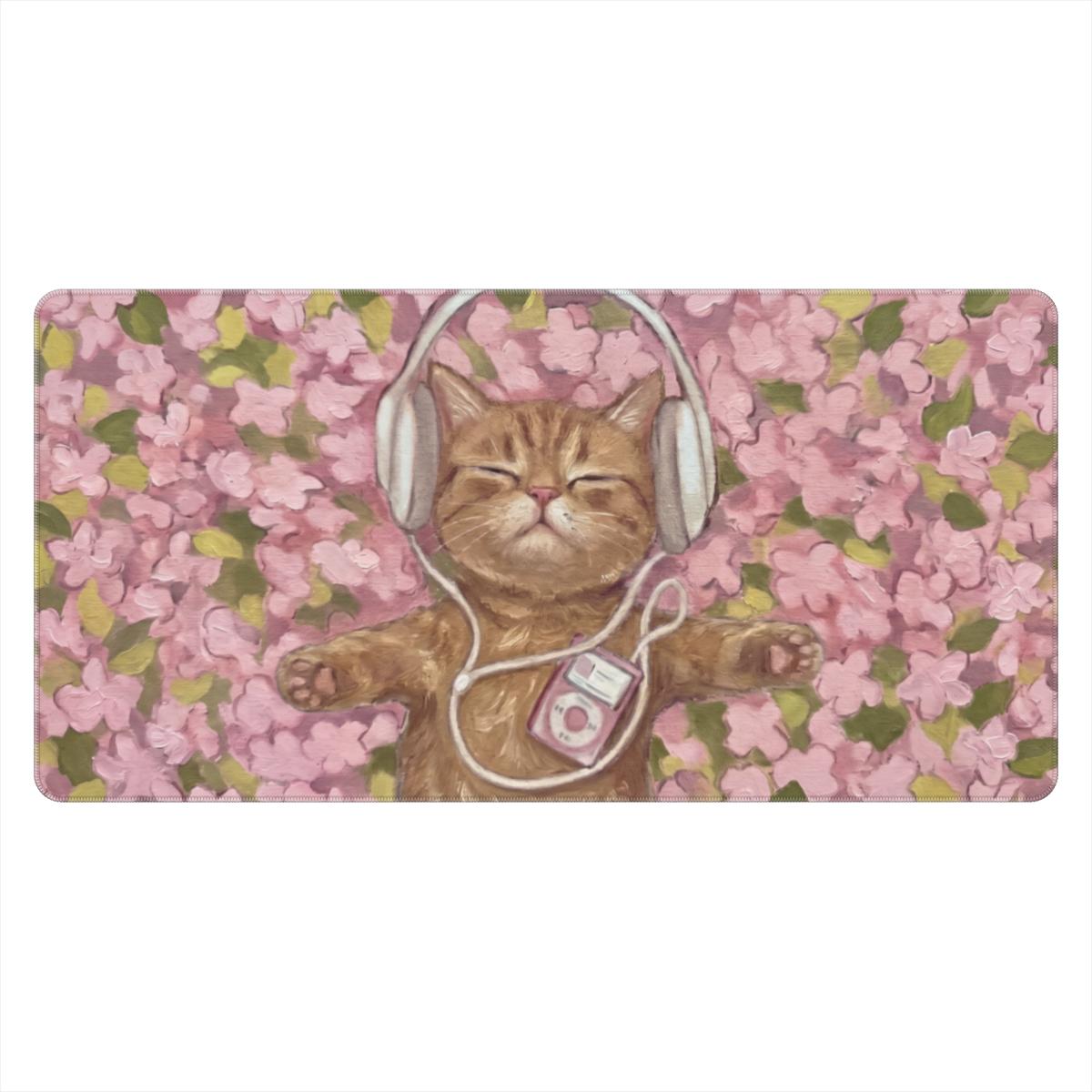 Tuned Out — Cute Cat Headphones Desk Mat
