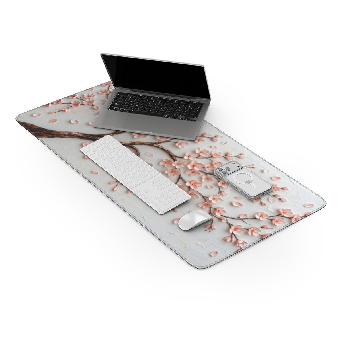 Pink Cherry Blossom Oil Painting Desk Mat | Sumi Studio