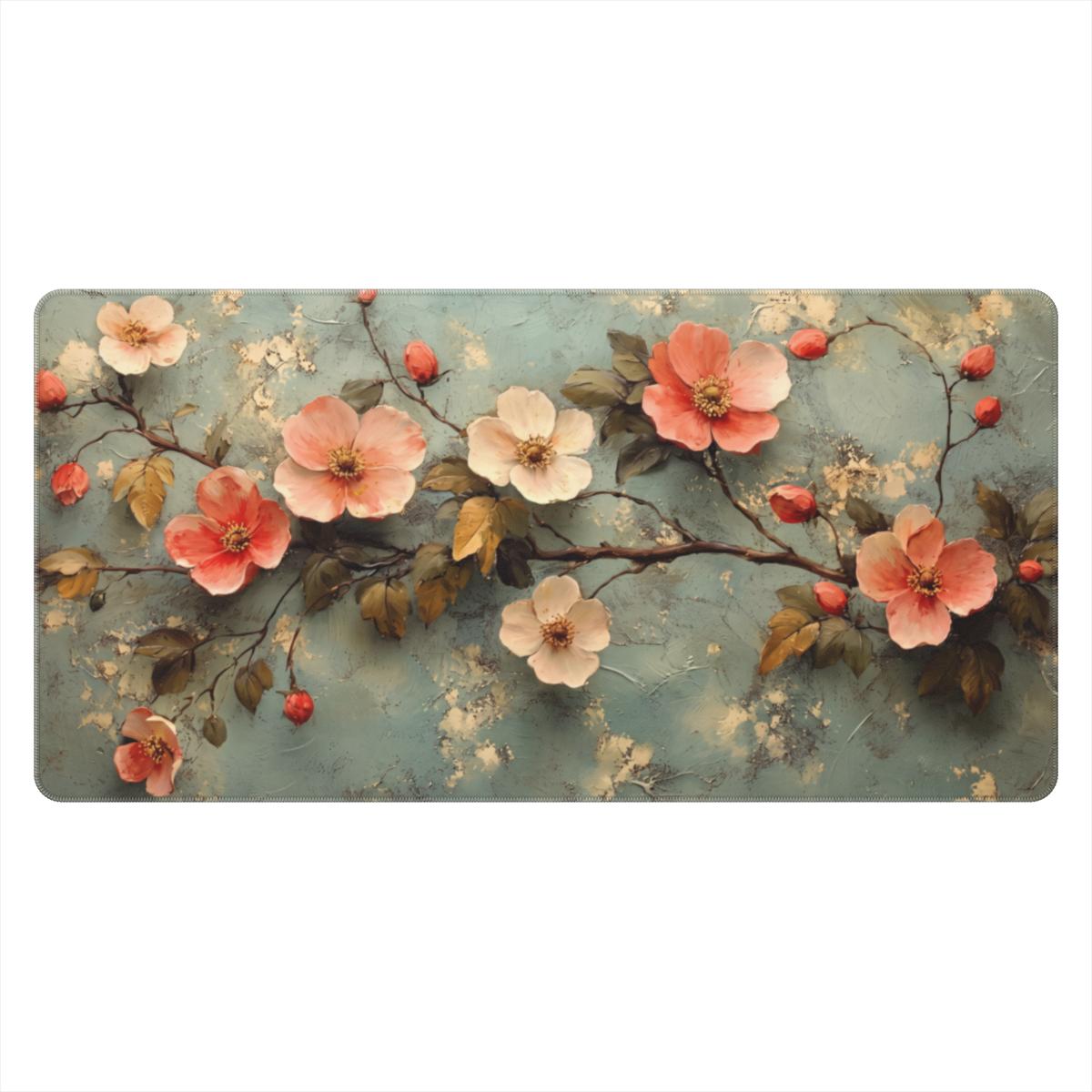 Vintage Floral Oil Painting Desk Mat | Coral Blooms | Sumi Studio