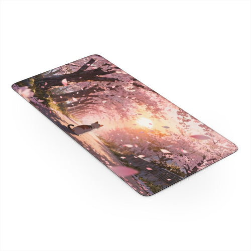 Cherry Blossom Cat Anime Desk Mat | Cozy Art | Sumi Studio