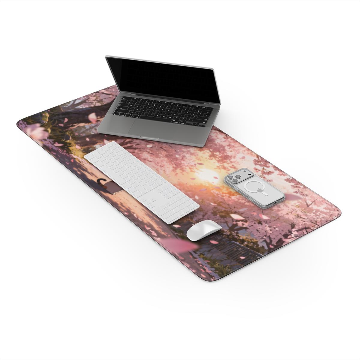 Cherry Blossom Cat Anime Desk Mat | Cozy Art | Sumi Studio