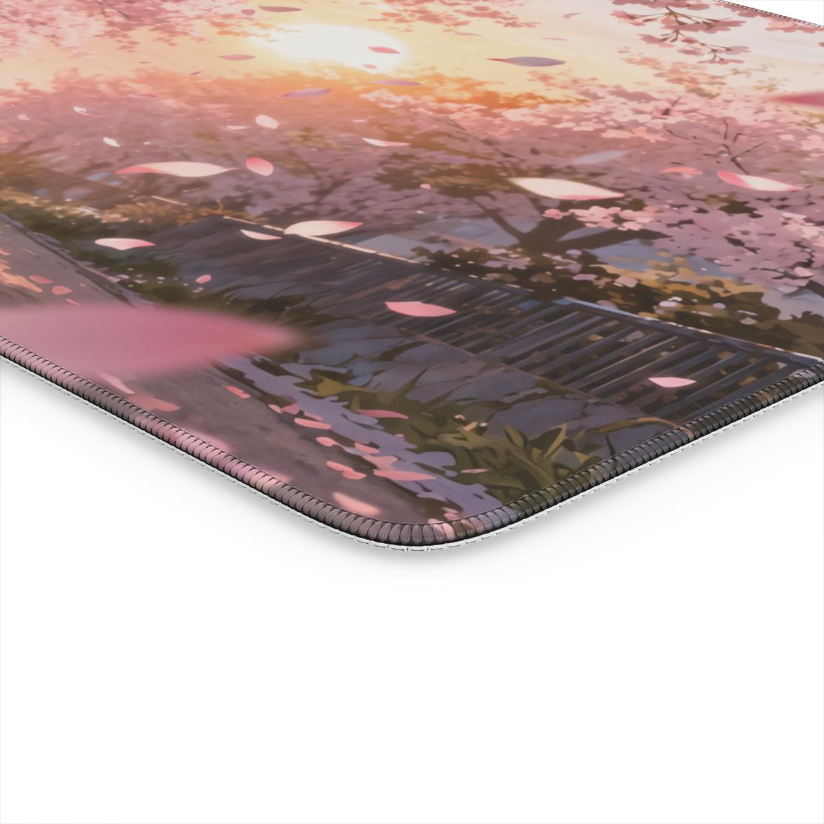 Cherry Blossom Cat Anime Desk Mat | Cozy Art | Sumi Studio