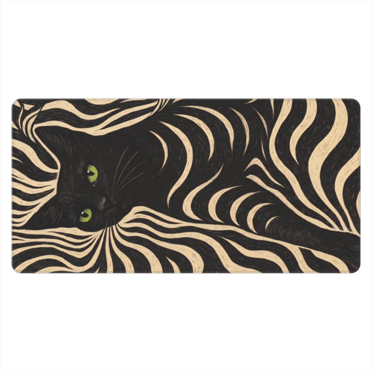 Black Cat Linocut Art Desk Mat | Bold Graphic | Sumi Studio