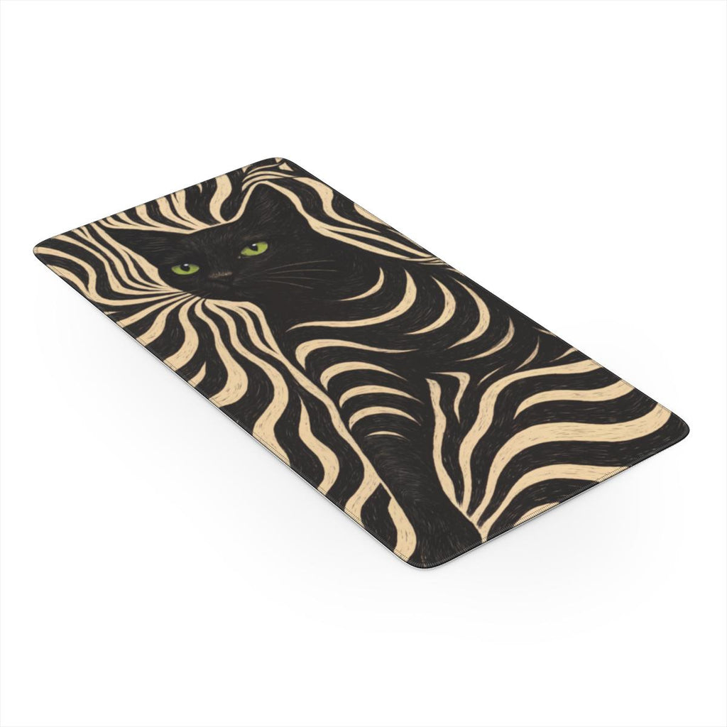 Black Cat Linocut Art Desk Mat | Bold Graphic | Sumi Studio