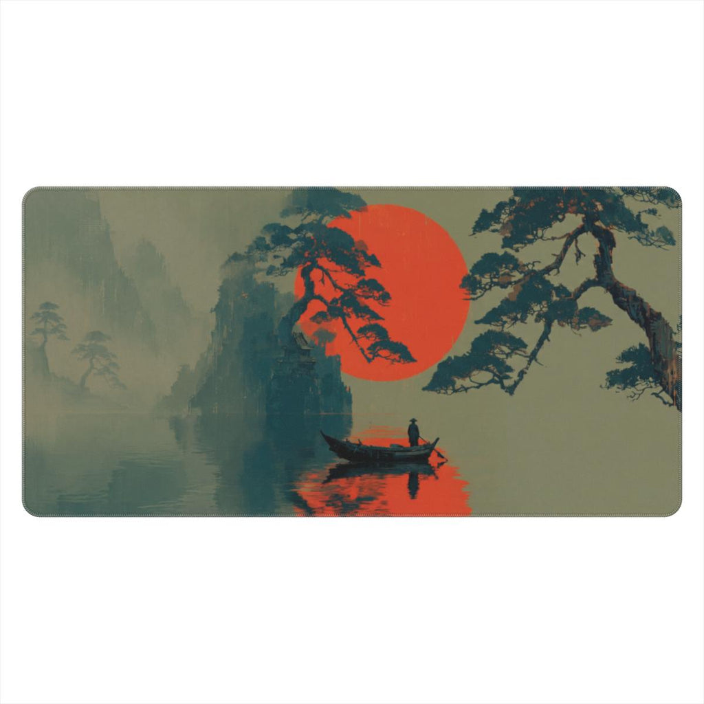Japanese Red Sun Boatman Sunset Desk Mat | Sumi Studio