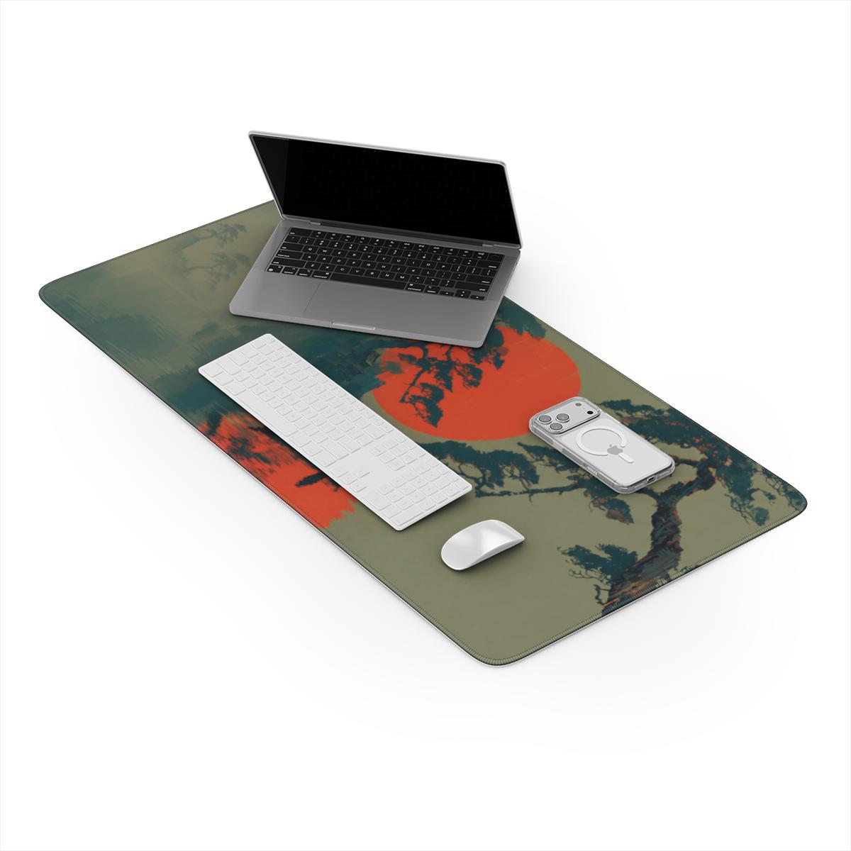 Japanese Red Sun Boatman Sunset Desk Mat | Sumi Studio