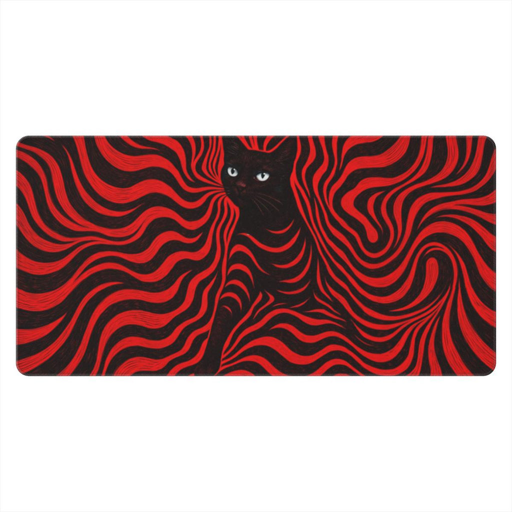 Psychedelic Red Black Cat Art Desk Mat | Bold | Sumi Studio