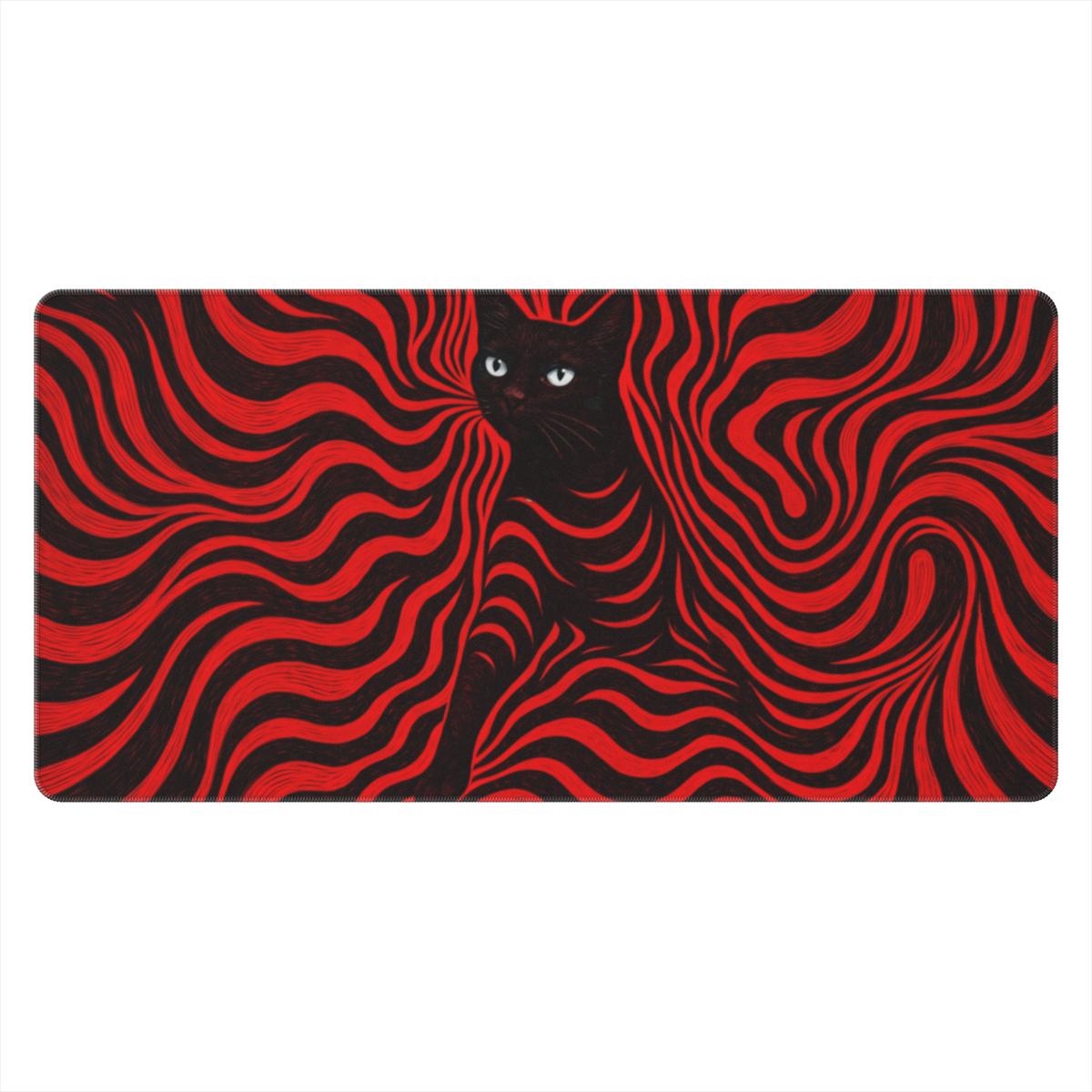 Psychedelic Red Black Cat Art Desk Mat | Bold | Sumi Studio