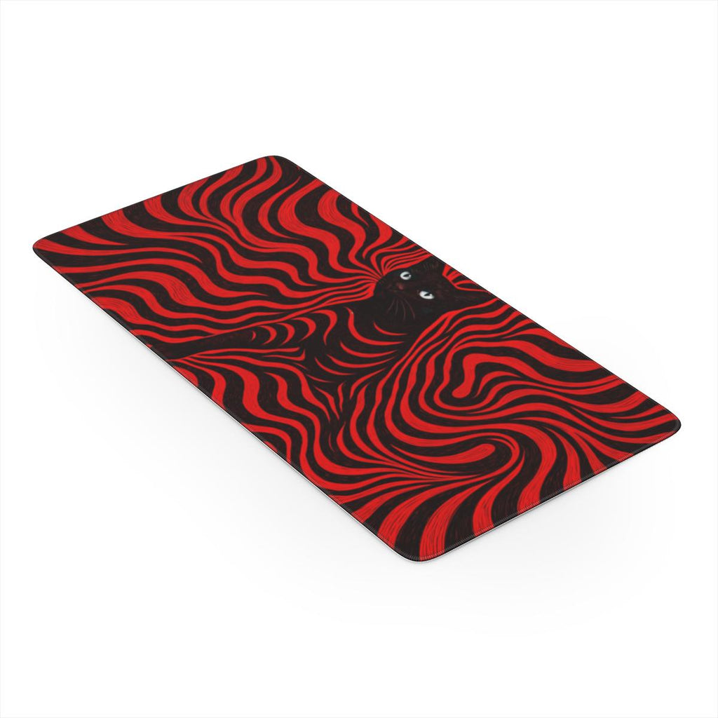 Psychedelic Red Black Cat Art Desk Mat | Bold | Sumi Studio