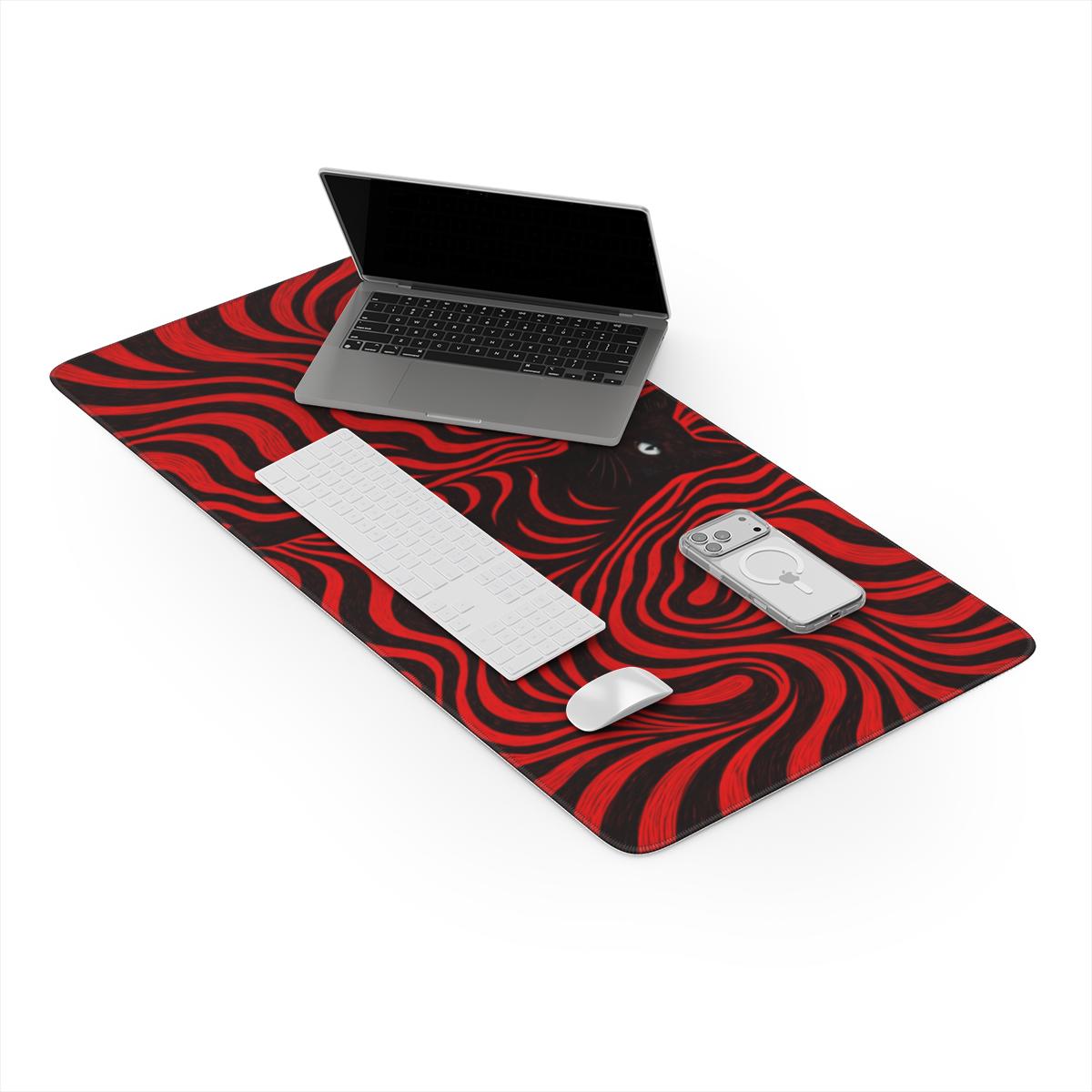 Psychedelic Red Black Cat Art Desk Mat | Bold | Sumi Studio