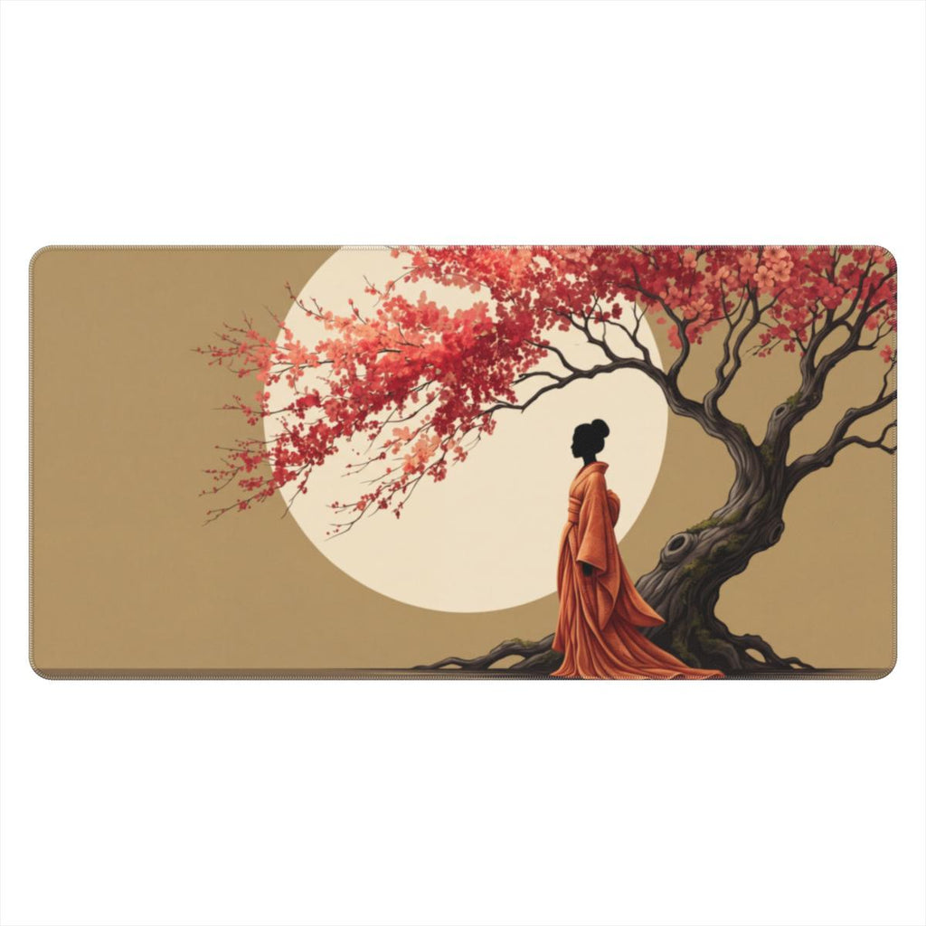 Kimono Woman Cherry Blossom Moon Desk Mat | Sumi Studio