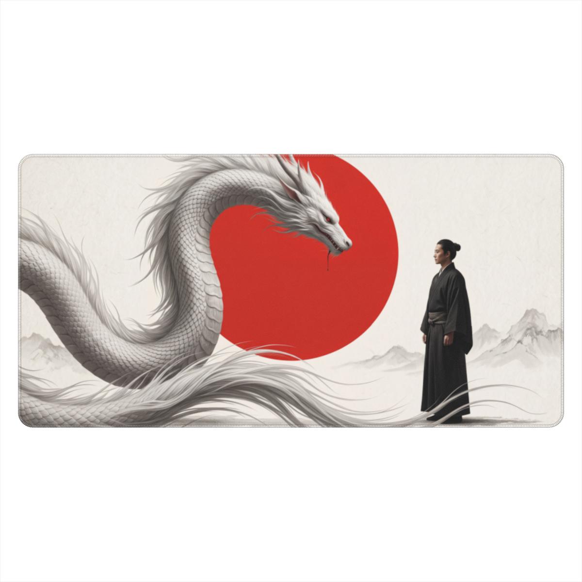 White Dragon Red Sun Japanese Desk Mat | Sumi Studio