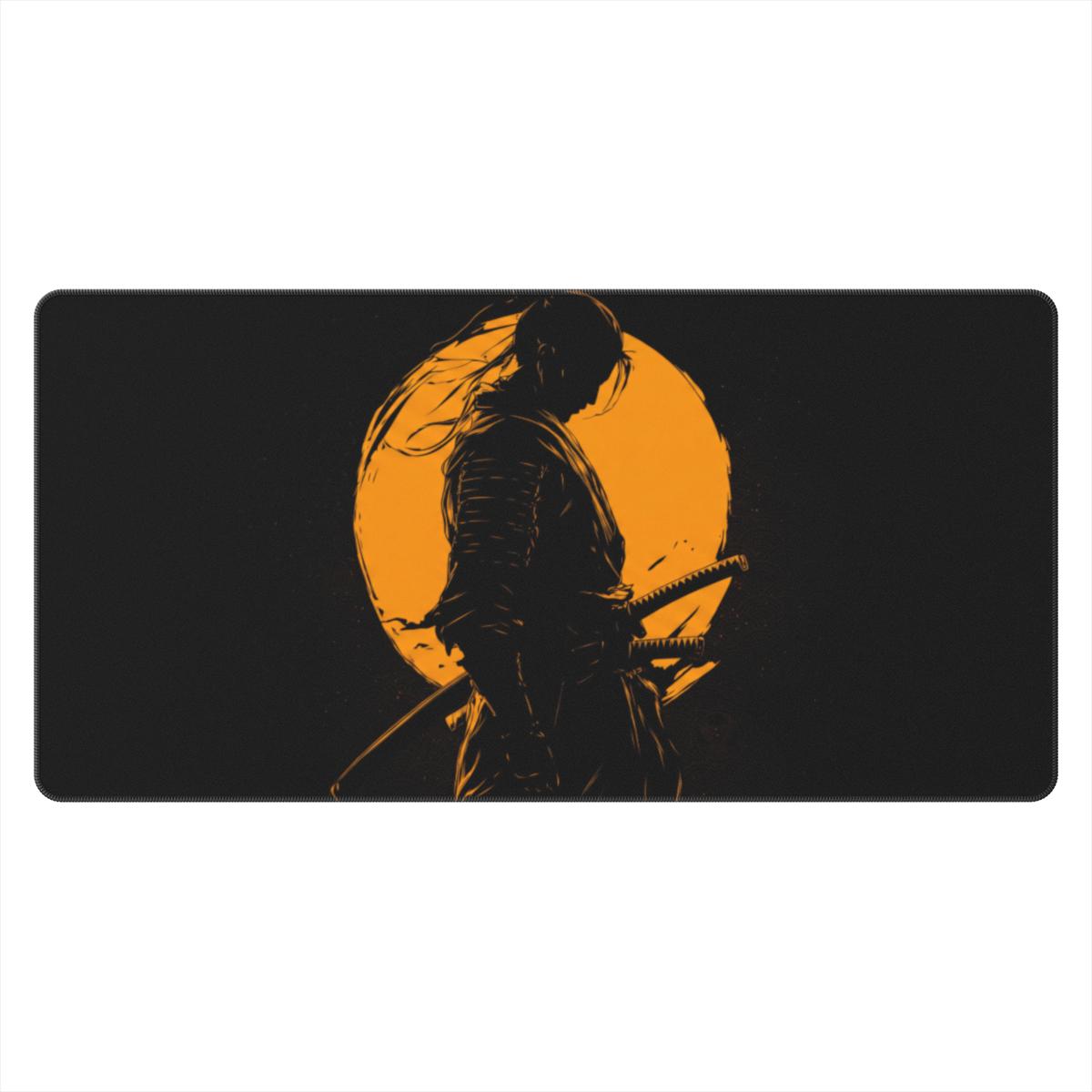 Samurai Silhouette Moon Desk Mat | Bold Art | Sumi Studio