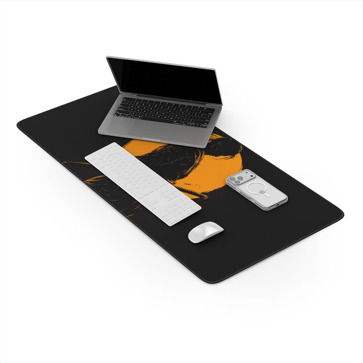 Samurai Silhouette Moon Desk Mat | Bold Art | Sumi Studio