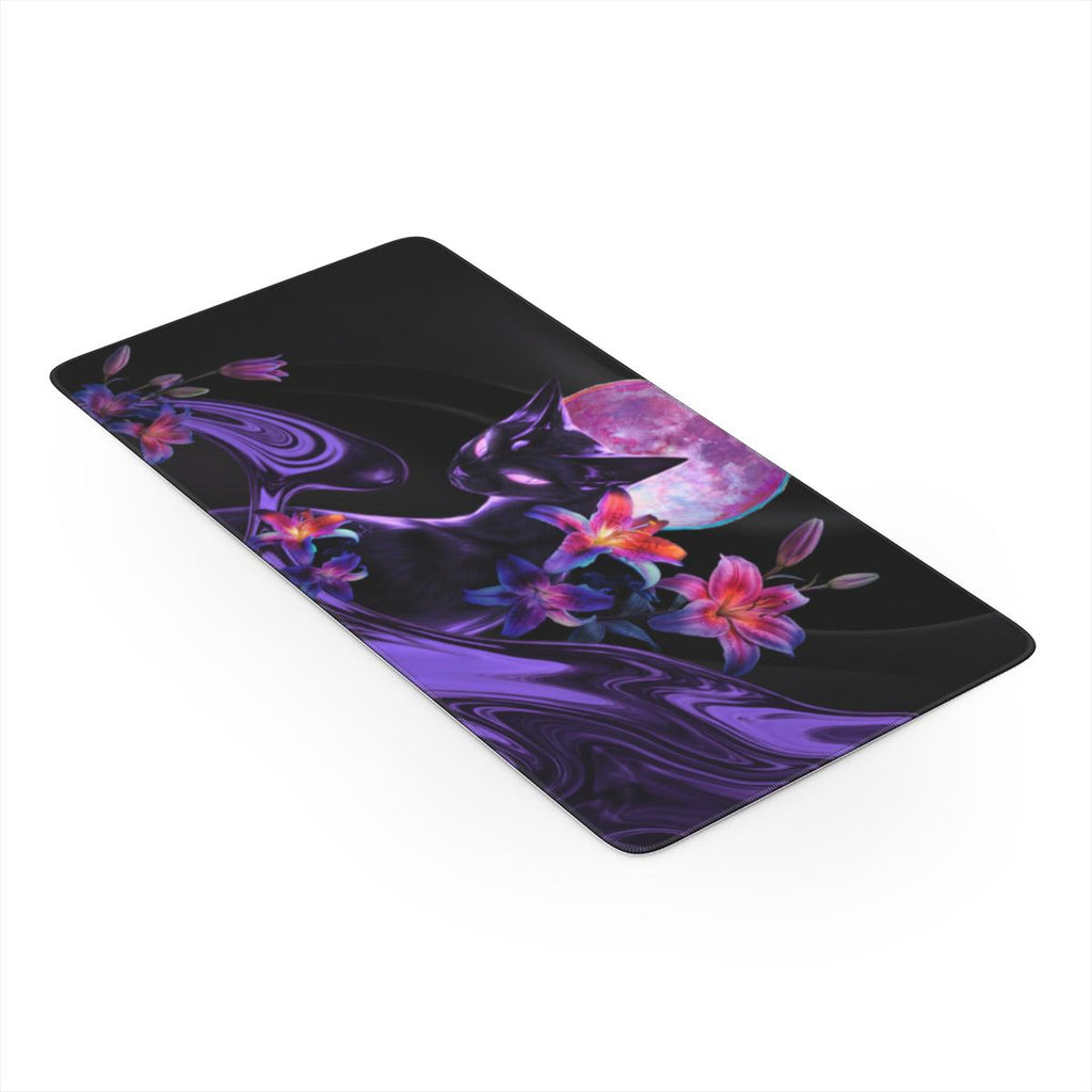 Mystic Purple Black Cat Moon Desk Mat | Dark Art | Sumi Studio