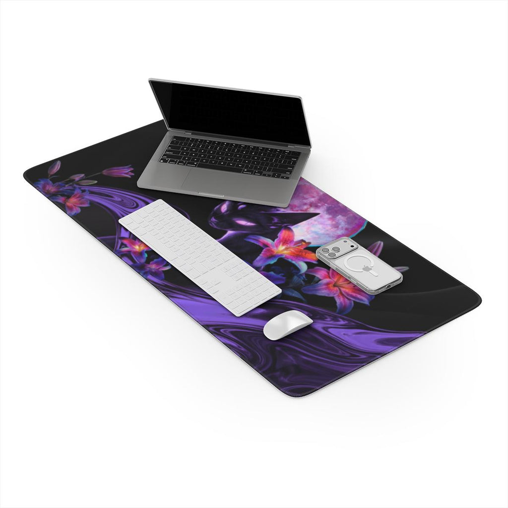 Mystic Purple Black Cat Moon Desk Mat | Dark Art | Sumi Studio