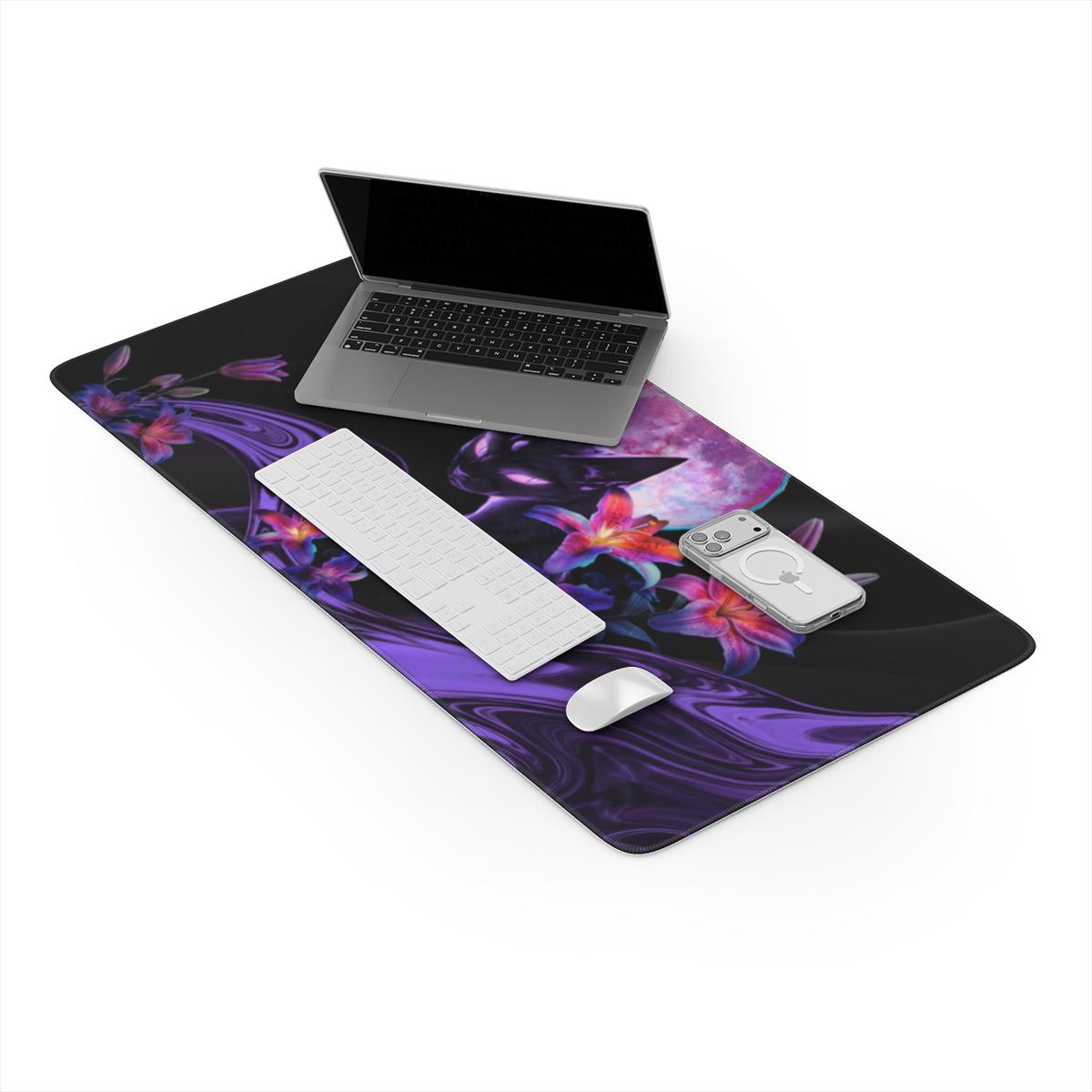 Mystic Purple Black Cat Moon Desk Mat | Dark Art | Sumi Studio