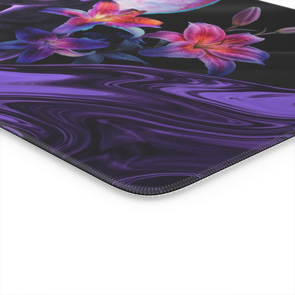 Mystic Purple Black Cat Moon Desk Mat | Dark Art | Sumi Studio