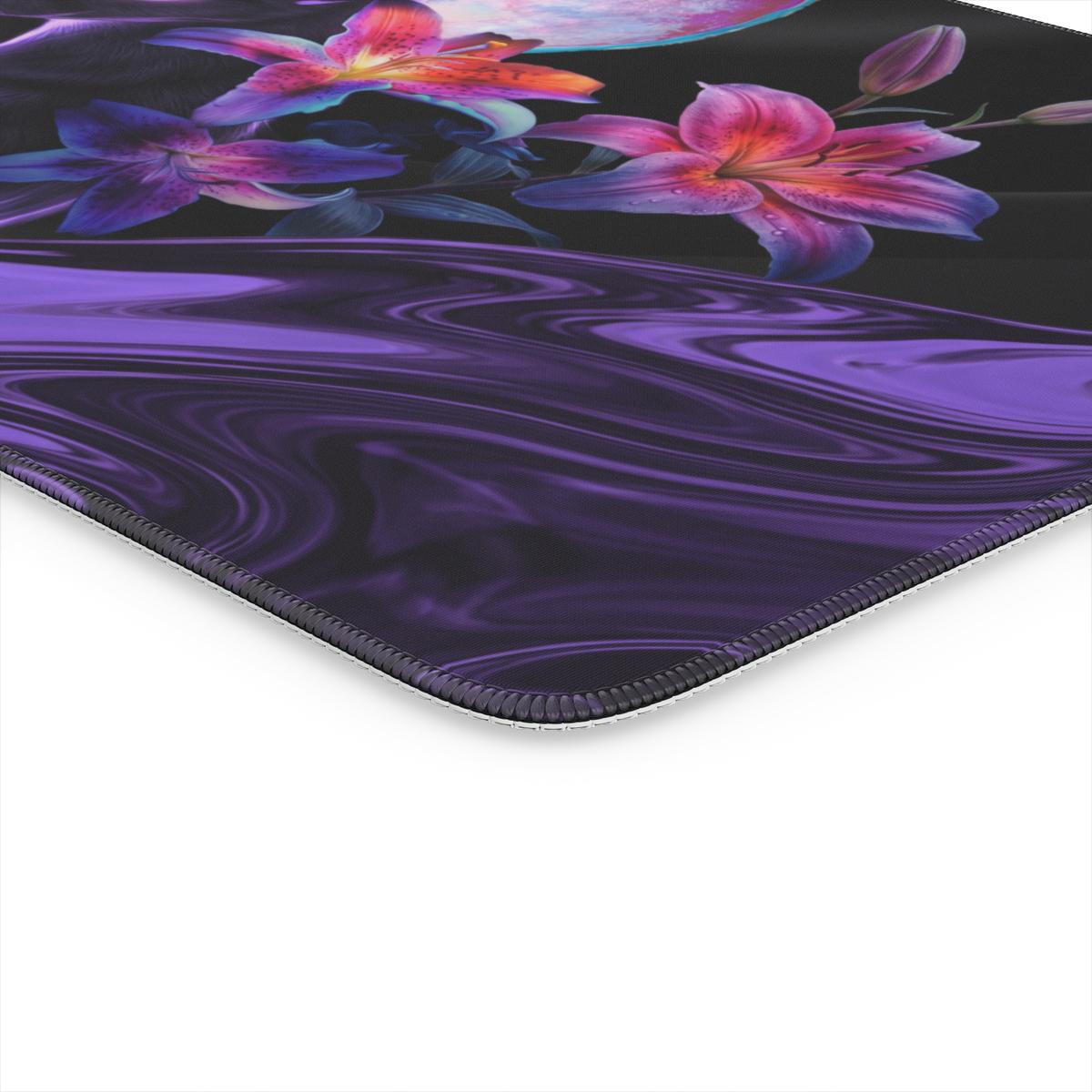 Mystic Purple Black Cat Moon Desk Mat | Dark Art | Sumi Studio