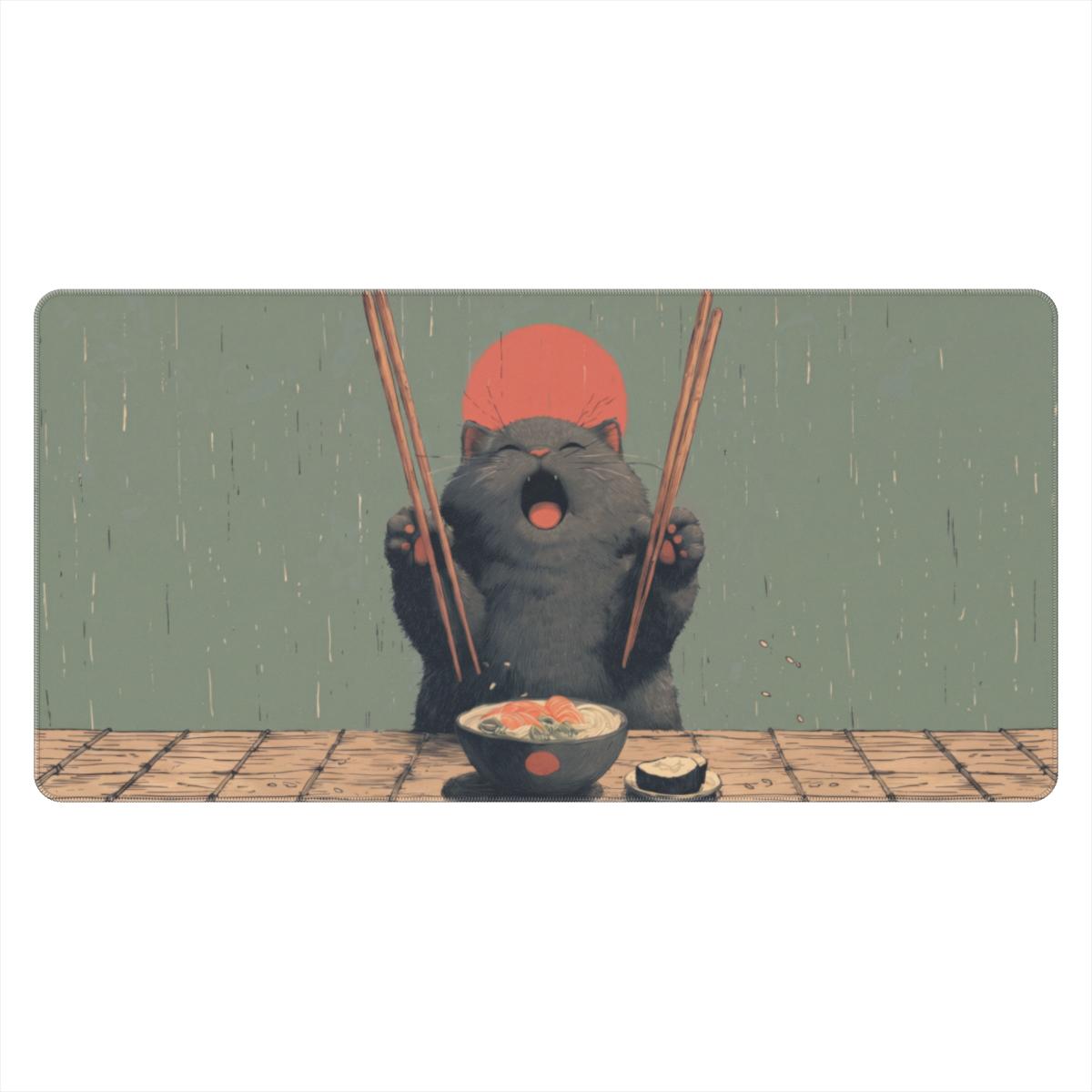 Funny Ramen Cat Japanese Desk Mat | Cute Art | Sumi Studio