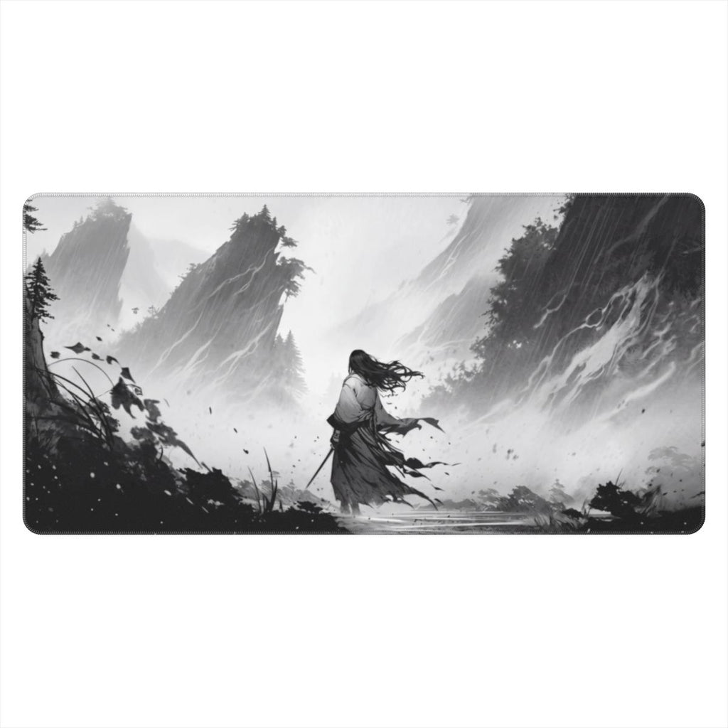 Against the Wind — Black & White Samurai Desk Mat