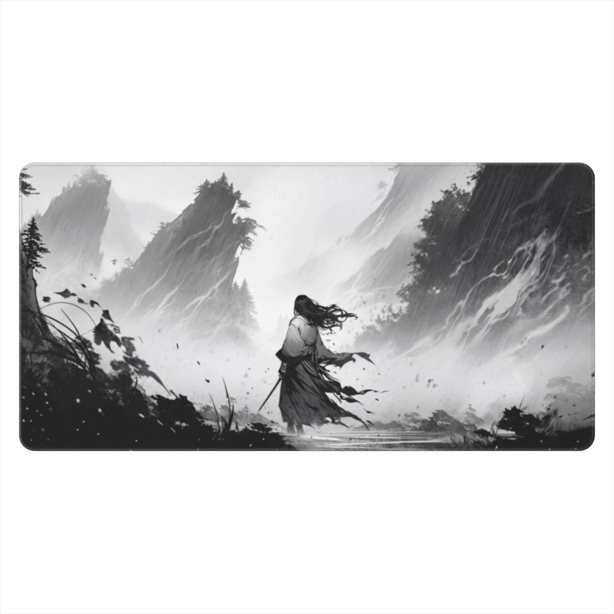 Against the Wind — Black & White Samurai Desk Mat