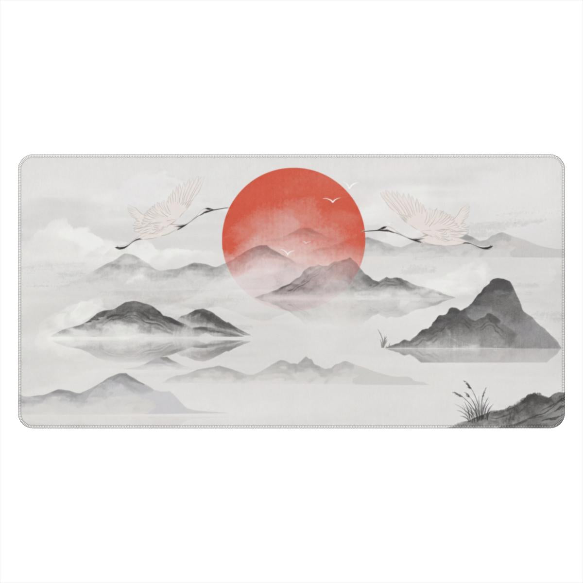 Crane Song — Japanese Ink-Wash Crane Desk Mat