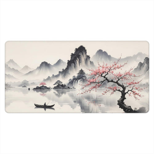 Drift — Japanese Ink-Wash Mountain Lake Desk Mat