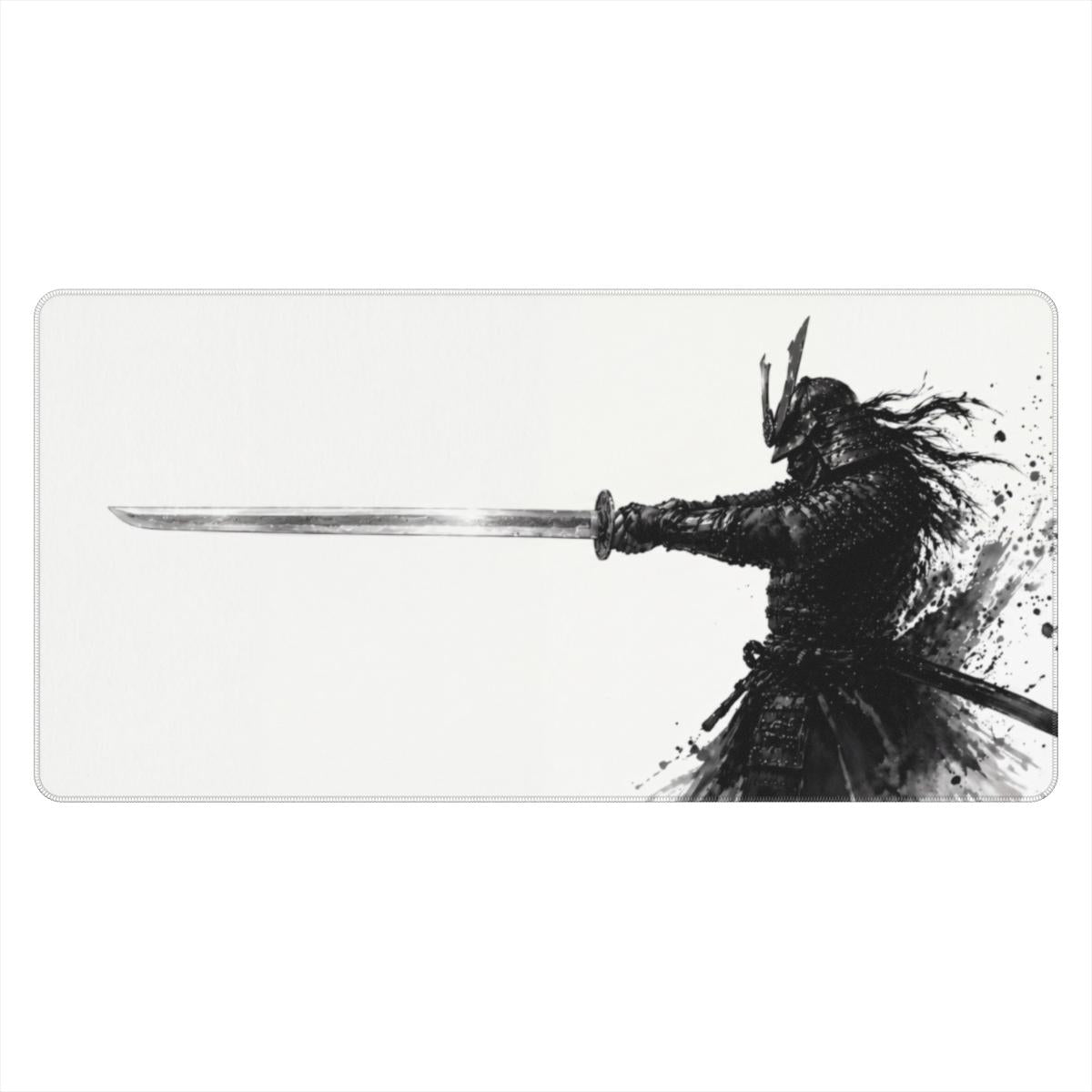 Ink & Steel — Black & White Samurai Desk Mat