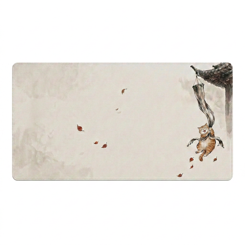 A serene-style Japanese ink-wash desk mat with a decidedly un-serene cat. Soft polyester top, anti-slip base, machine washable. Two sizes, by Sumi Studio.