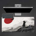 Red Sun — Minimalist Samurai Silhouette Desk Mat
